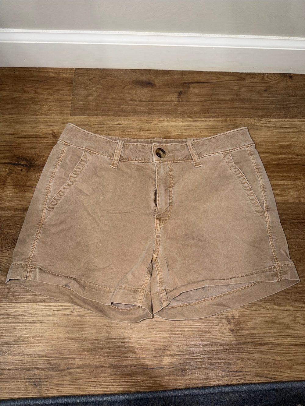 American Eagle Outfitters Women's Rolled Hem High-Rise Shorts in Light Brown